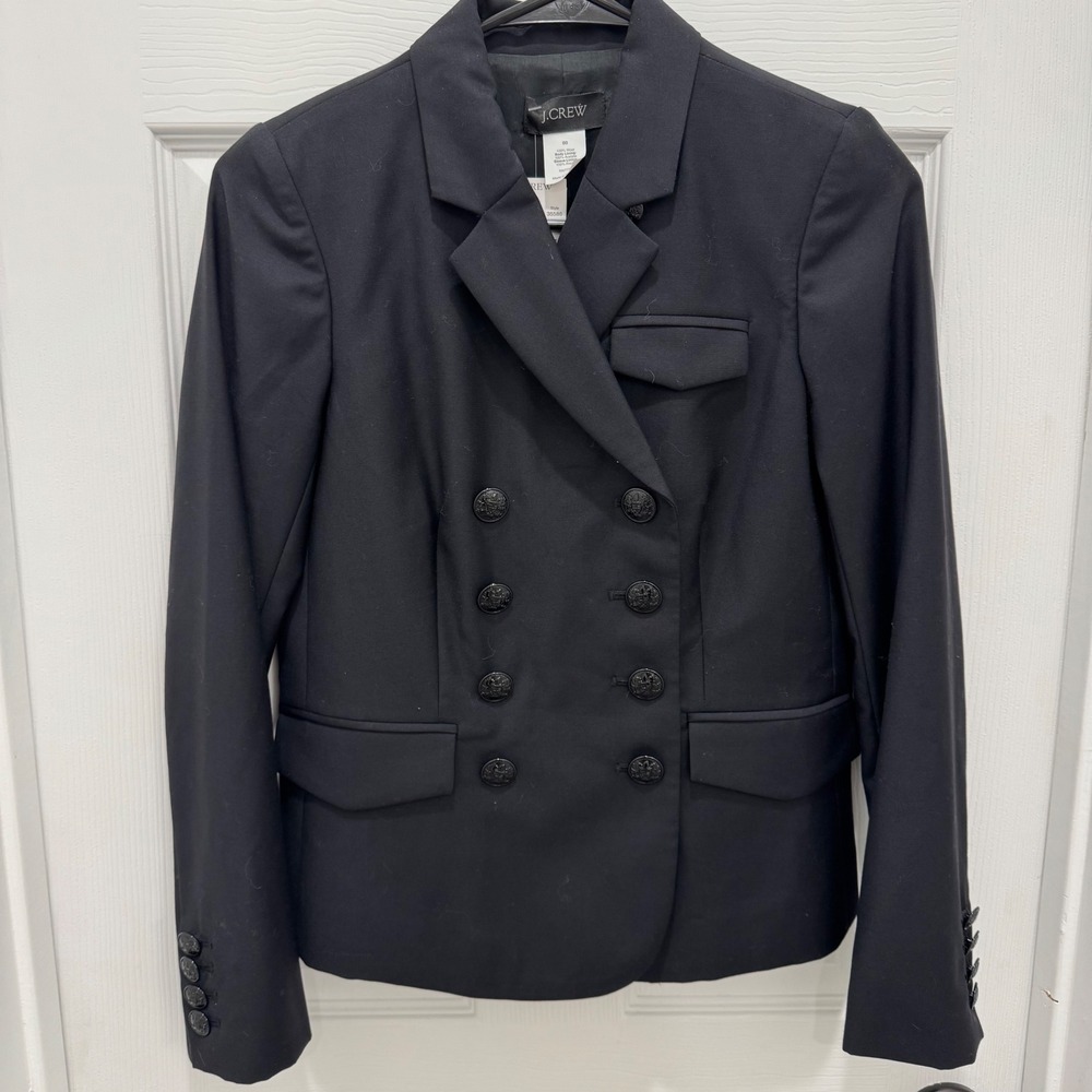 J.Crew Navy Nautical Military School Boy Wool Double Breasted Blazer Black sz 00